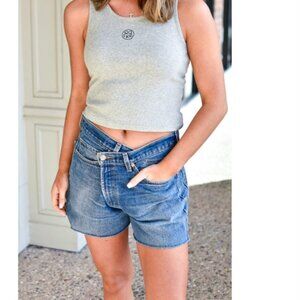 Parke Shortie Crossover Blue Jean Denim  Distressed Shorts